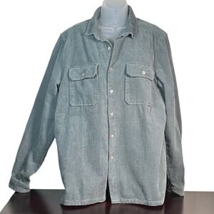 ASOS Women Sage Green Corduroy Button Down Long Sleeve Shacket Shirt Pocket LRG